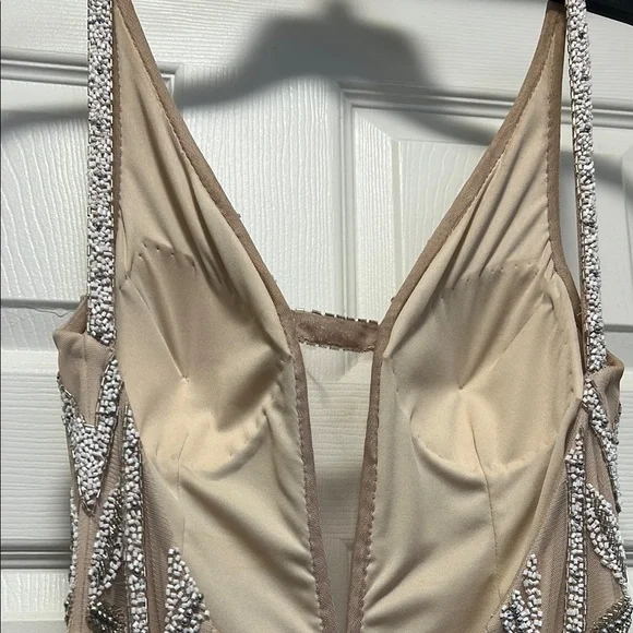 Anna C. Beige Embellished Beaded, Low Back Maxi Evening Dress, Gown, Worn once - Picture 4 of 11